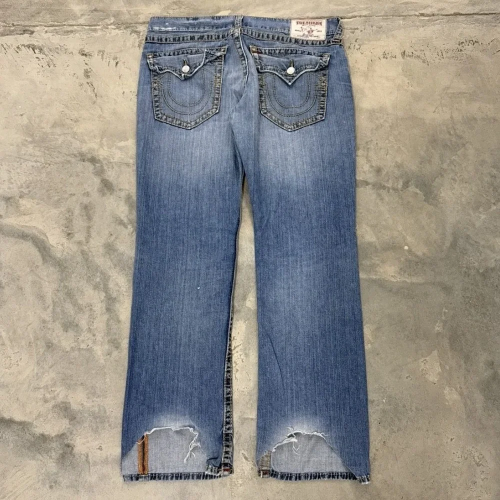 True Religion Straight Section Distressed Patchwork Jeans Blue Mens 38